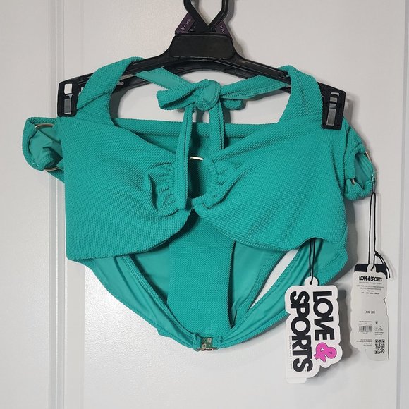 NWT Love & Sports Green 2 Piece Bathing Suit Size XXL (20) - Picture 1 of 4